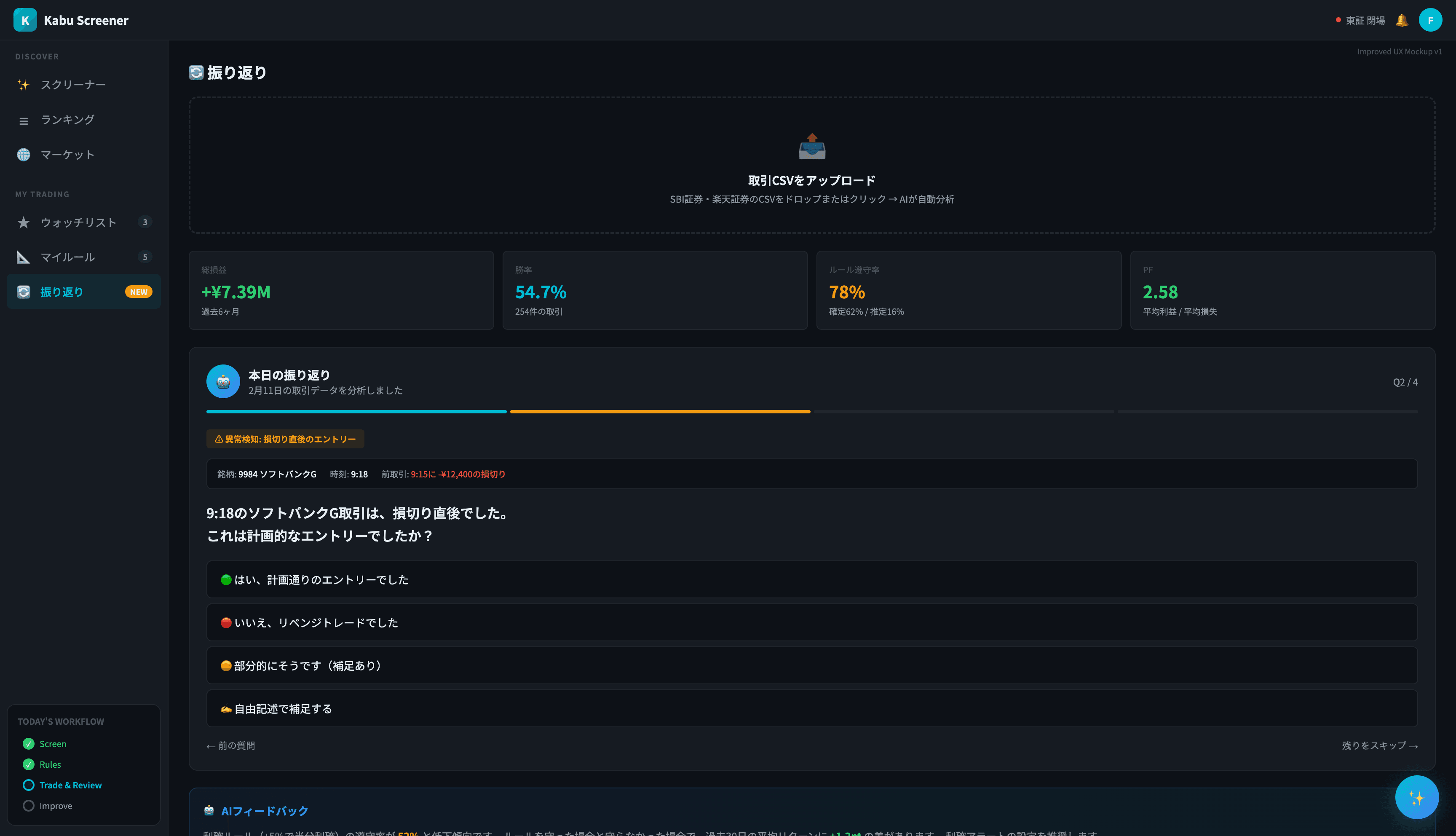 日次レビュー画面